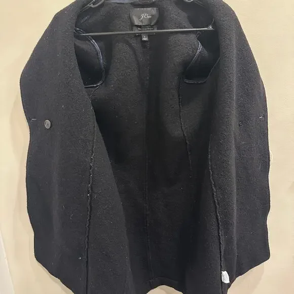 J. Crew Black Daphne Italian Boiled Wool Top Coat Sz 2 Old Money Preppy Heritage - Picture 4 of 12